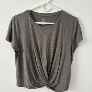 Aerie Olive Green Crop Tie Front Tee